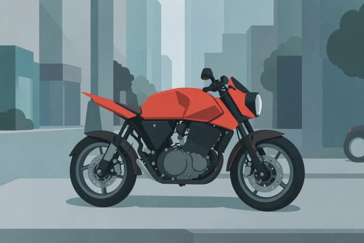 Uma moto de aluguel estacionada em uma rua movimentada da cidade.