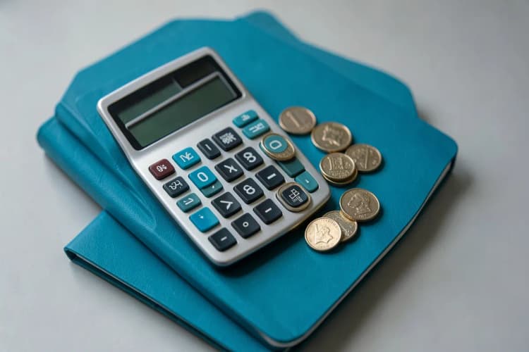 Calculadora e moedas sobre um contrato simulando investimento em franquia