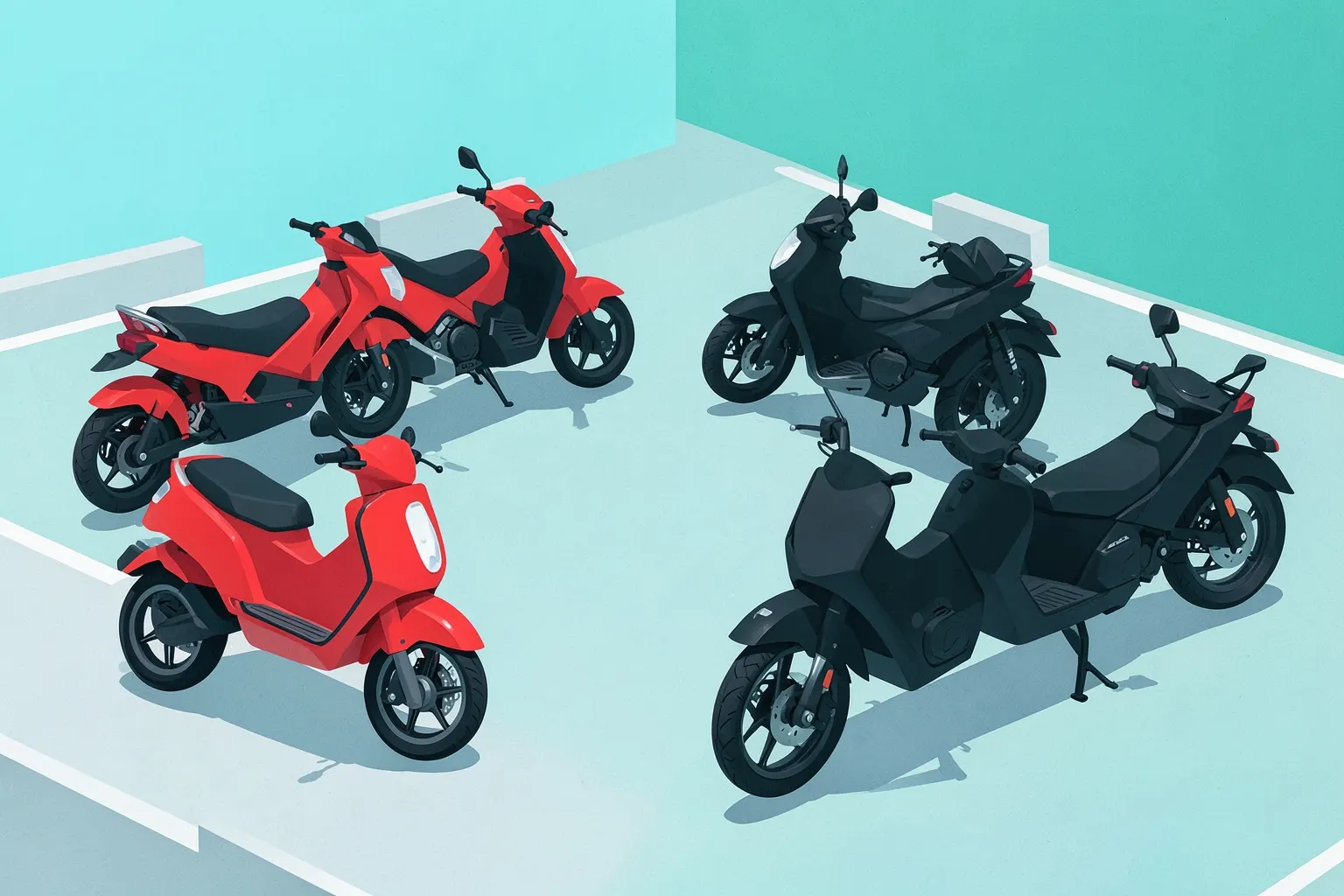 Motos sendo alugadas em um pátio com várias unidades disponíveis